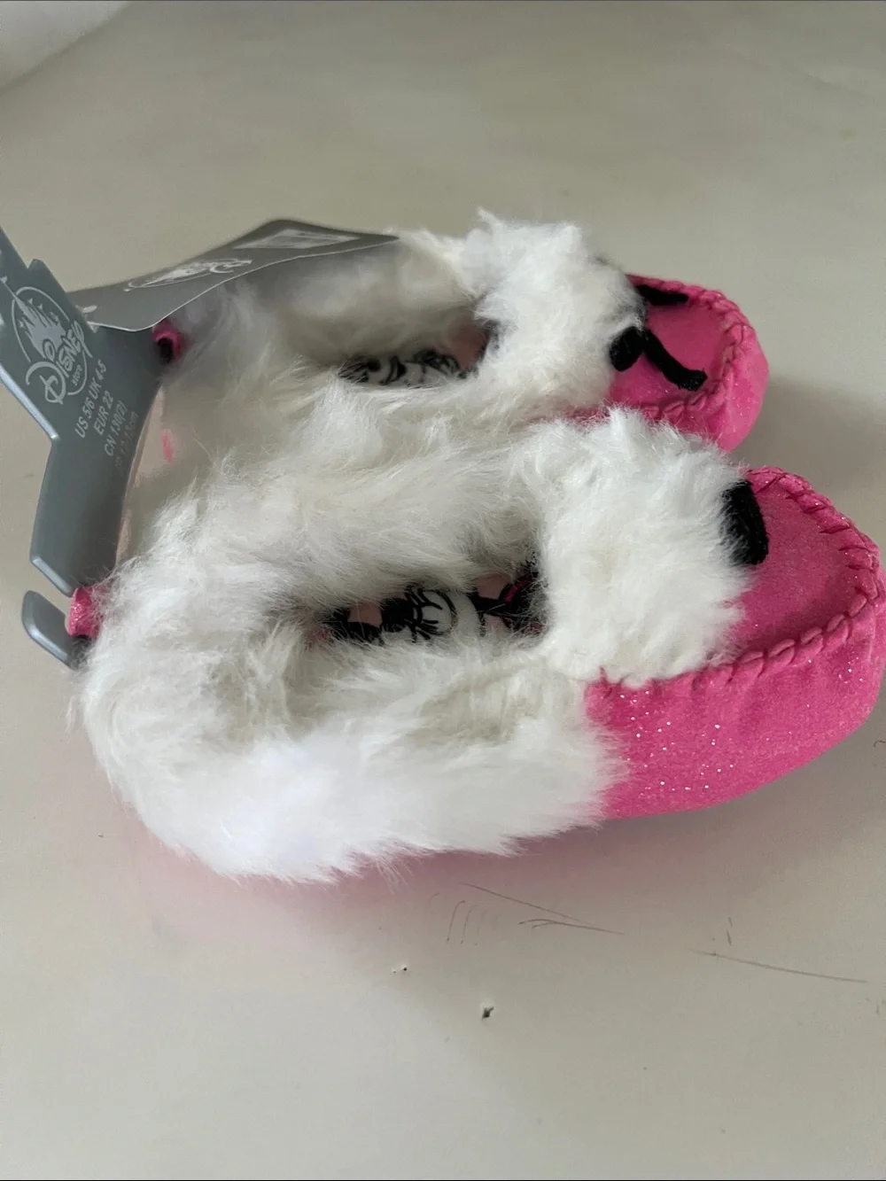 Disney Pink Faux-Fur Trim Kids Slip-On Slippers with Bow